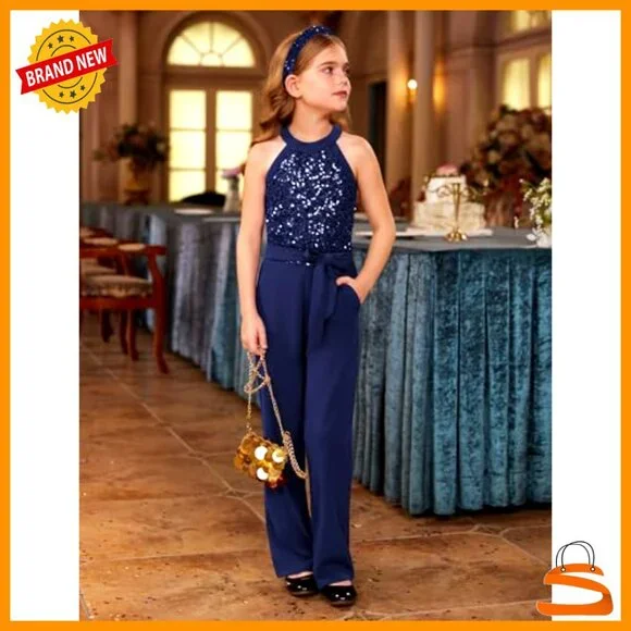 Girls Sequin Halter Jumpsuit Formal Party Romper Size 12-14 Years - Picture 5 of 7